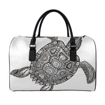 Zentangle Sea Turtle Print Leather Duffle Bag