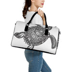 Zentangle Sea Turtle Print Leather Duffle Bag
