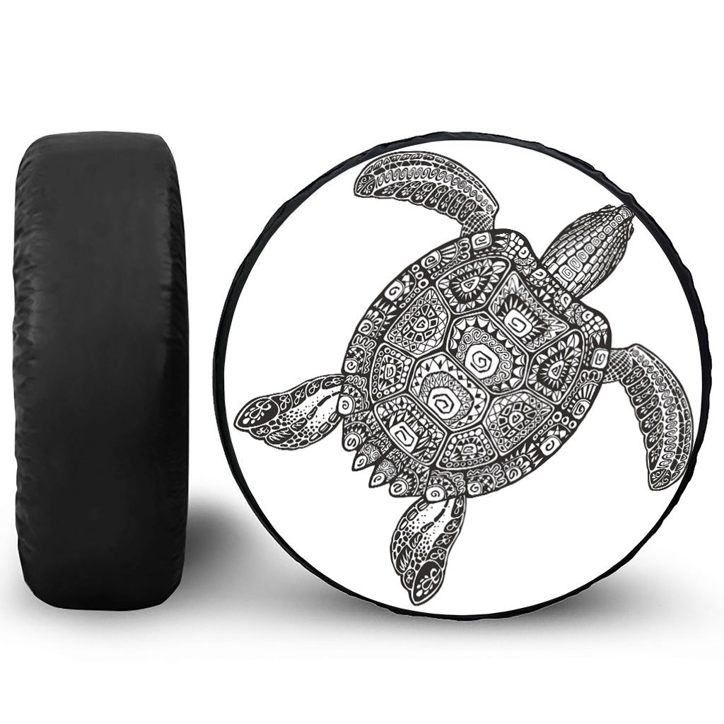 Zentangle Sea Turtle Print Leather Spare Tire Cover