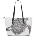 Zentangle Sea Turtle Print Leather Tote Bag With Zipper