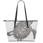 Zentangle Sea Turtle Print Leather Tote Bag