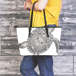 Zentangle Sea Turtle Print Leather Tote Bag
