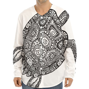 Zentangle Sea Turtle Print Long Sleeve Baseball Jersey