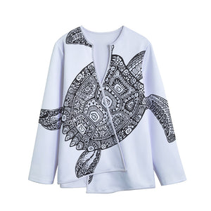 Zentangle Sea Turtle Print Long Sleeve Short Coat