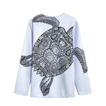 Zentangle Sea Turtle Print Long Sleeve Short Coat