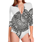 Zentangle Sea Turtle Print Long Sleeve Swimsuit