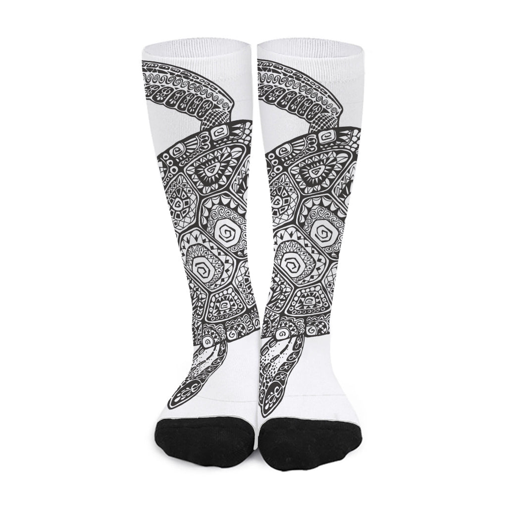 Zentangle Sea Turtle Print Long Socks