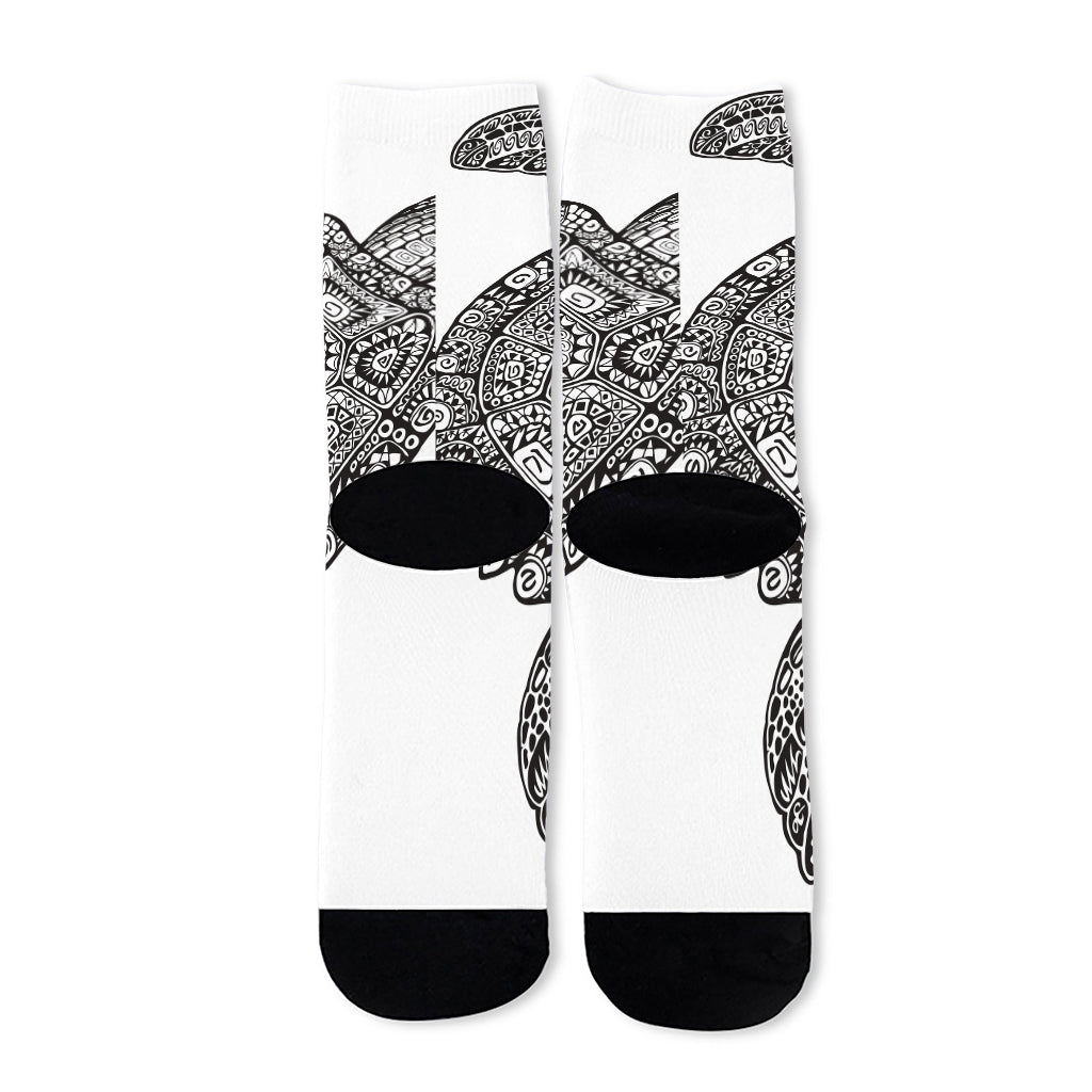 Zentangle Sea Turtle Print Long Socks