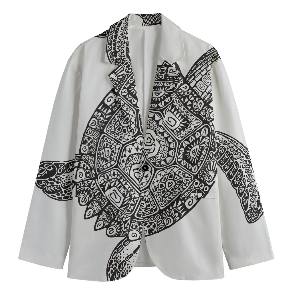 Zentangle Sea Turtle Print Men's Cotton Blazer