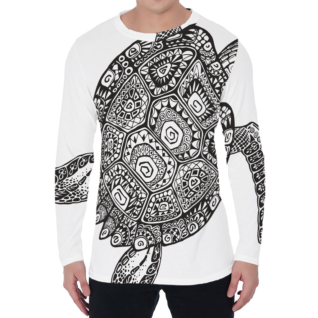 Zentangle Sea Turtle Print Men's Long Sleeve T-Shirt