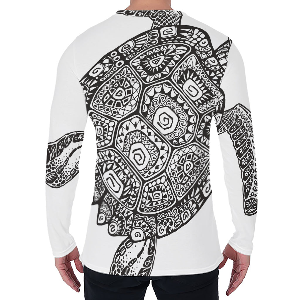 Zentangle Sea Turtle Print Men's Long Sleeve T-Shirt