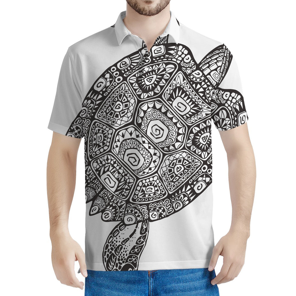 Zentangle Sea Turtle Print Men's Polo Shirt