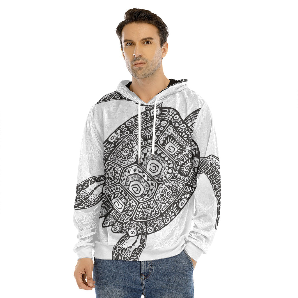 Zentangle Sea Turtle Print Men's Velvet Pullover Hoodie