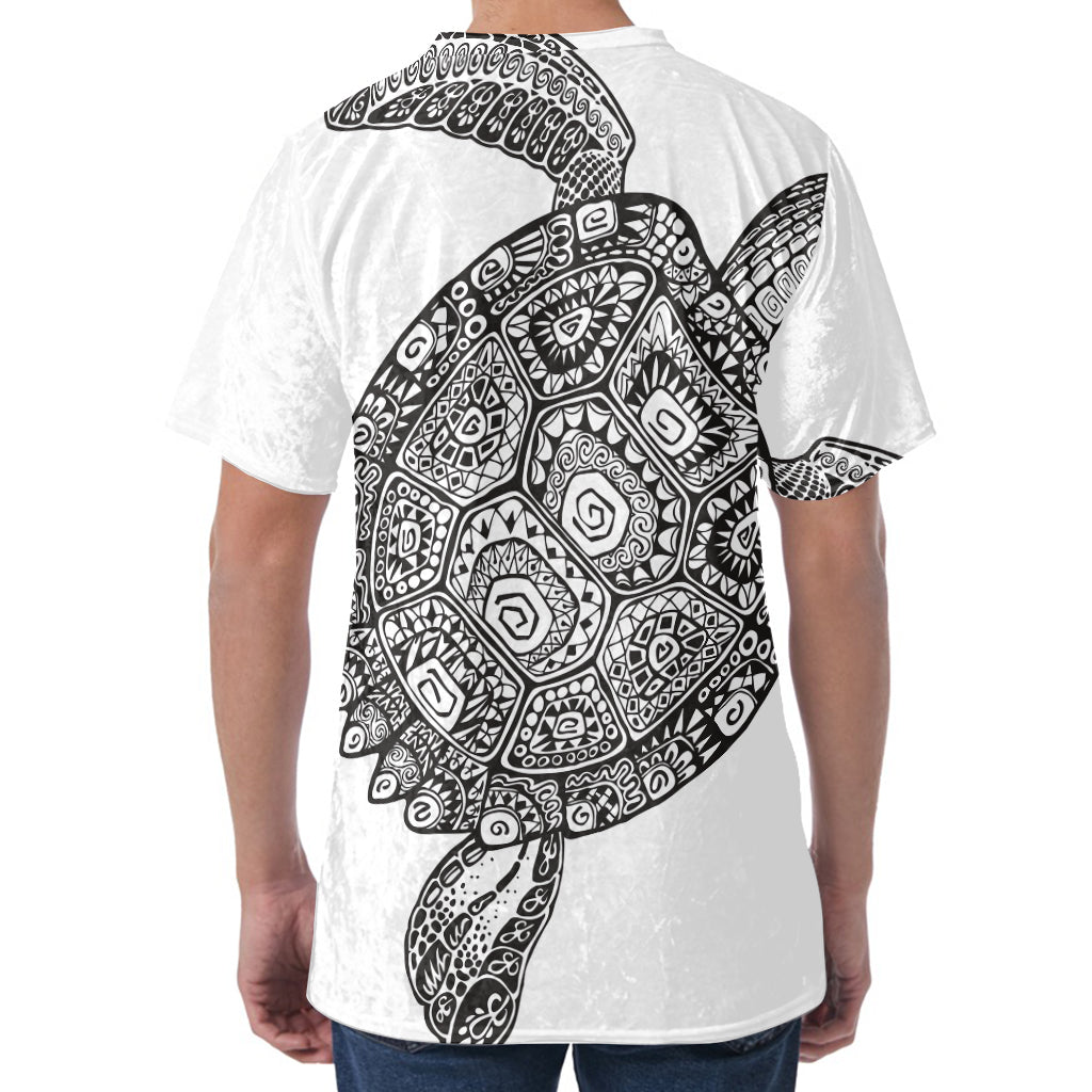 Zentangle Sea Turtle Print Men's Velvet T-Shirt