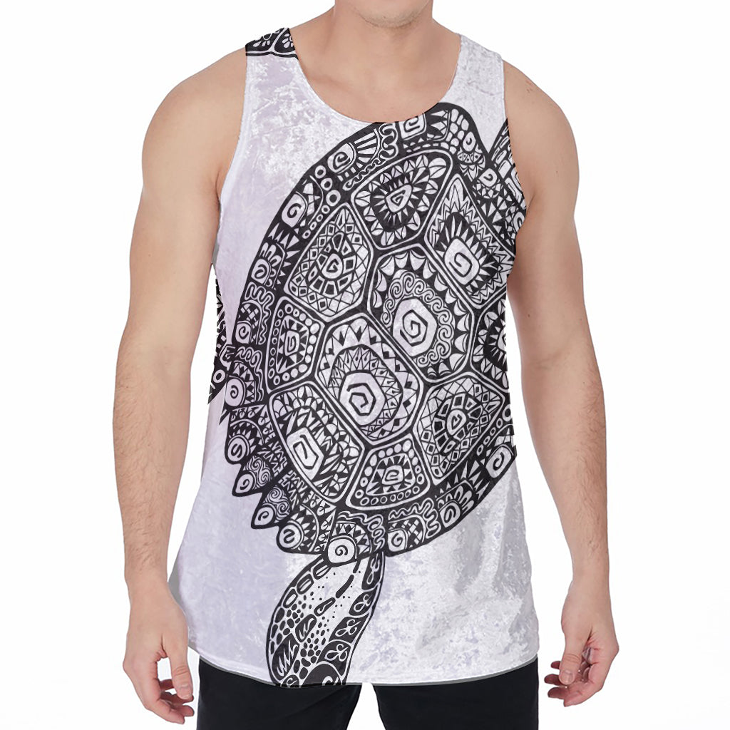 Zentangle Sea Turtle Print Men's Velvet Tank Top