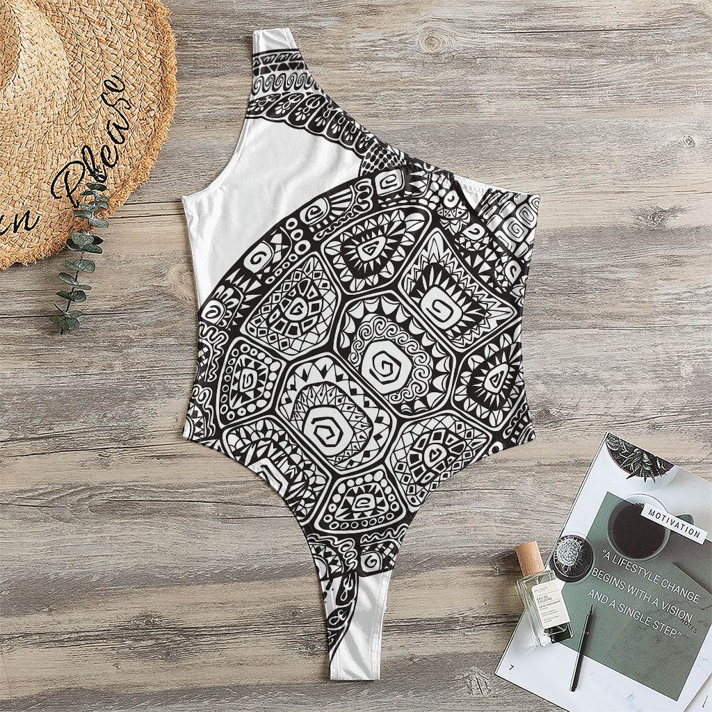 Zentangle Sea Turtle Print One Shoulder Bodysuit