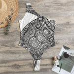 Zentangle Sea Turtle Print One Shoulder Bodysuit
