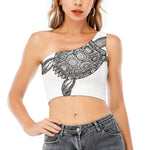 Zentangle Sea Turtle Print One Shoulder Crop Top