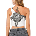 Zentangle Sea Turtle Print One Shoulder Crop Top