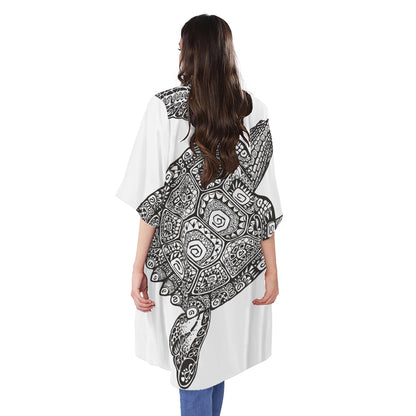 Zentangle Sea Turtle Print Open Front Beach Cover Up
