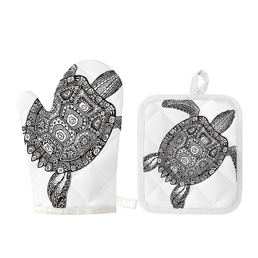 Zentangle Sea Turtle Print Oven Mitt And Pot Holder Set