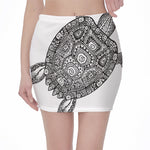 Zentangle Sea Turtle Print Pencil Mini Skirt