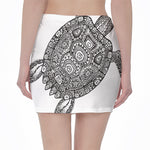 Zentangle Sea Turtle Print Pencil Mini Skirt