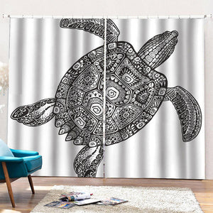 Zentangle Sea Turtle Print Pencil Pleat Curtains