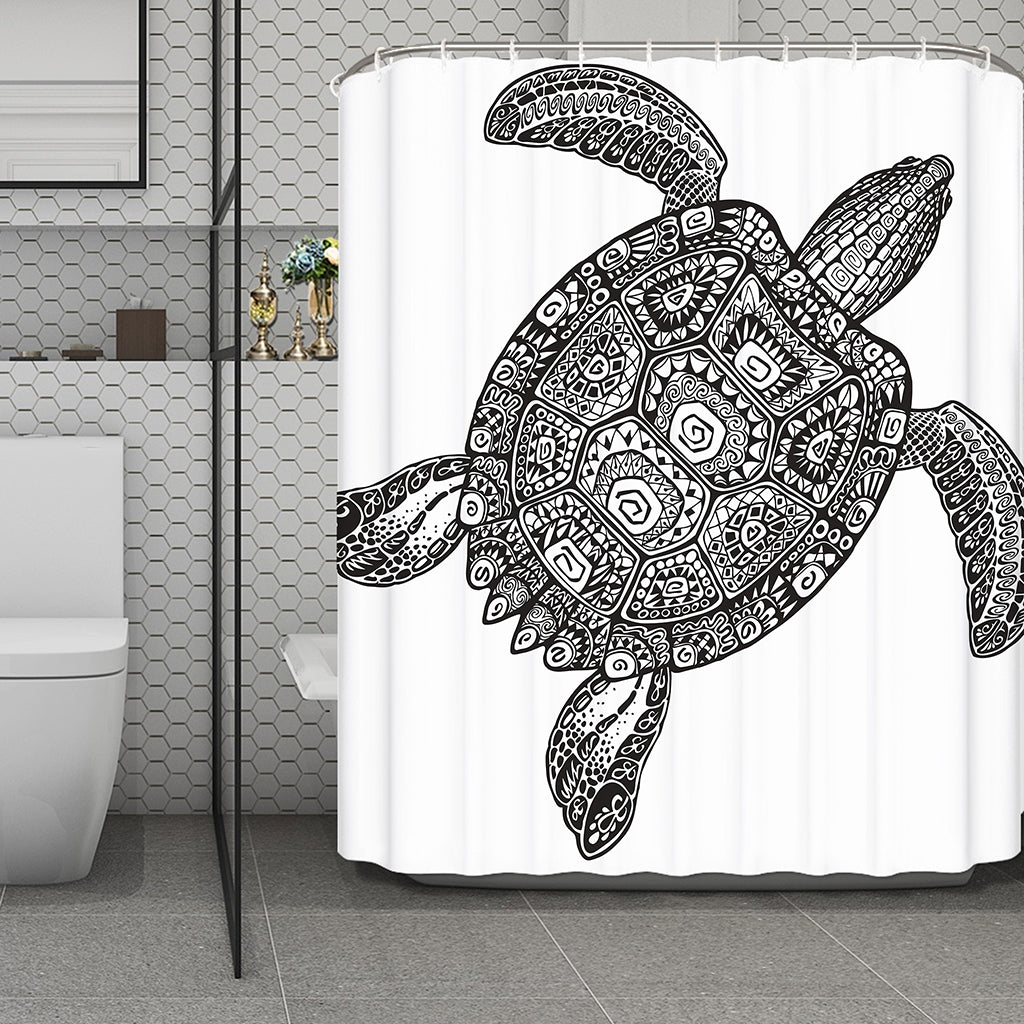 Zentangle Sea Turtle Print Polyester Shower Curtain