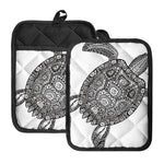 Zentangle Sea Turtle Print Pot Holders With Pocket