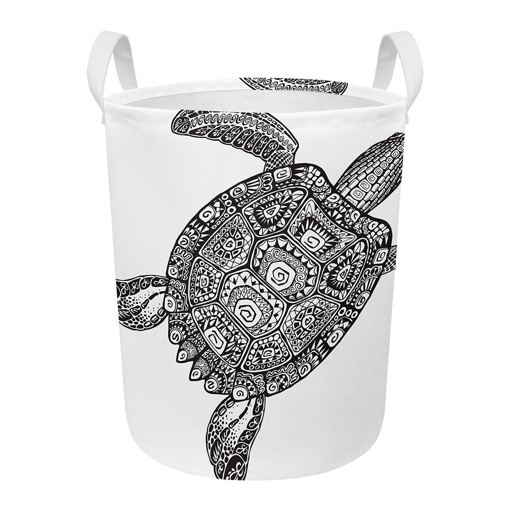 Zentangle Sea Turtle Print Round Laundry Basket