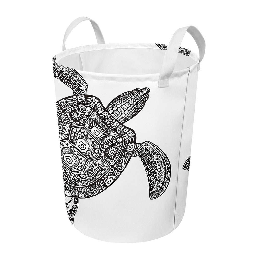 Zentangle Sea Turtle Print Round Laundry Basket