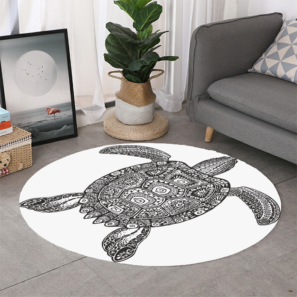 Zentangle Sea Turtle Print Round Rug