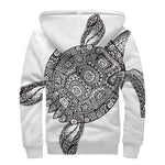 Zentangle Sea Turtle Print Sherpa Lined Zip Up Hoodie
