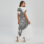 Zentangle Sea Turtle Print Short Sleeve Maxi Dress