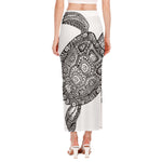Zentangle Sea Turtle Print Side Slit Maxi Skirt