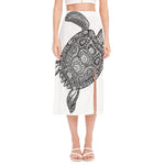 Zentangle Sea Turtle Print Side Slit Midi Skirt