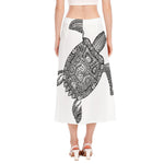 Zentangle Sea Turtle Print Side Slit Midi Skirt