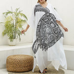 Zentangle Sea Turtle Print Silk V-Neck Kaftan Dress