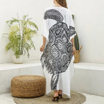 Zentangle Sea Turtle Print Silk V-Neck Kaftan Dress