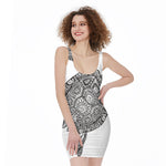 Zentangle Sea Turtle Print Sleeveless Bodycon Dress