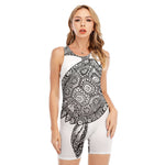 Zentangle Sea Turtle Print Sleeveless One Piece Swimsuit
