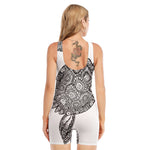 Zentangle Sea Turtle Print Sleeveless One Piece Swimsuit