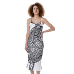 Zentangle Sea Turtle Print Slim Fit Midi Cami Dress