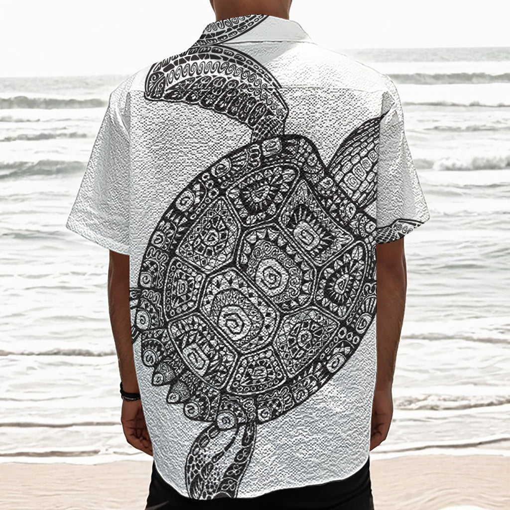 Zentangle Sea Turtle Print Textured Short Sleeve Shirt