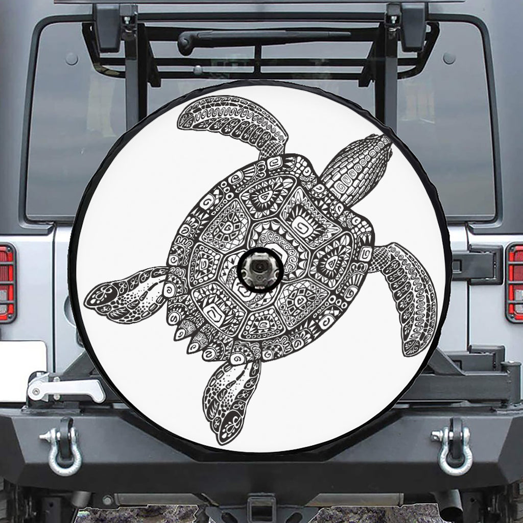 Zentangle Sea Turtle Print Tire Cover With Camera Hole