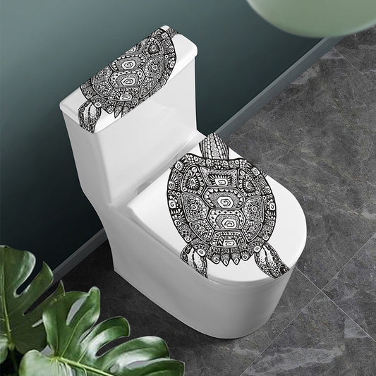 Zentangle Sea Turtle Print Toilet Lid And Tank Cover Set