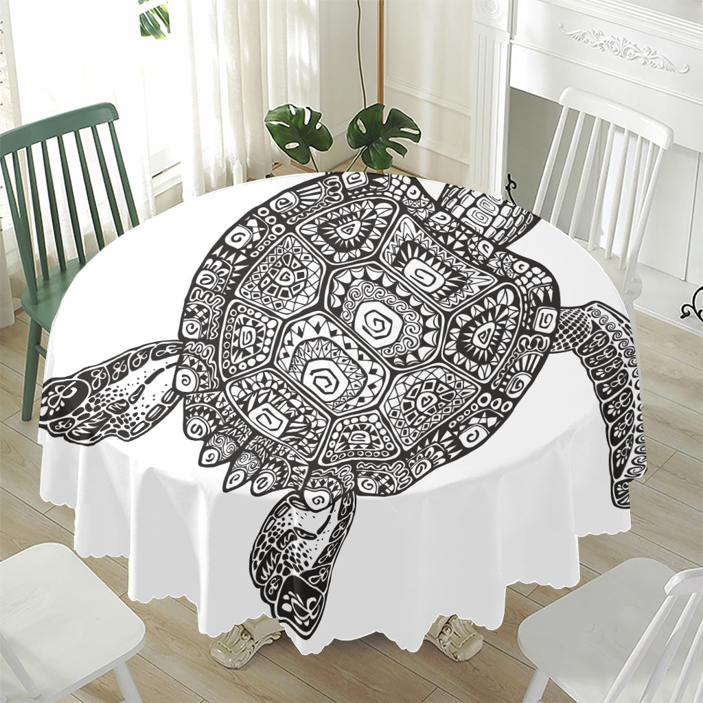 Zentangle Sea Turtle Print Waterproof Round Tablecloth