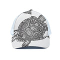 Zentangle Sea Turtle Print White Mesh Trucker Hat