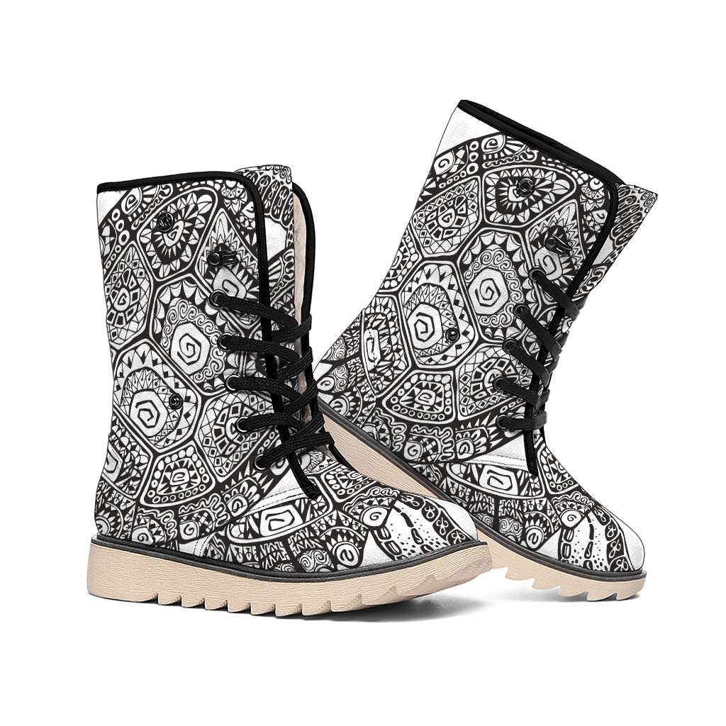 Zentangle Sea Turtle Print Winter Boots